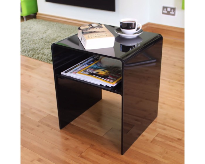 Black Acrylic Side Table With Shelf